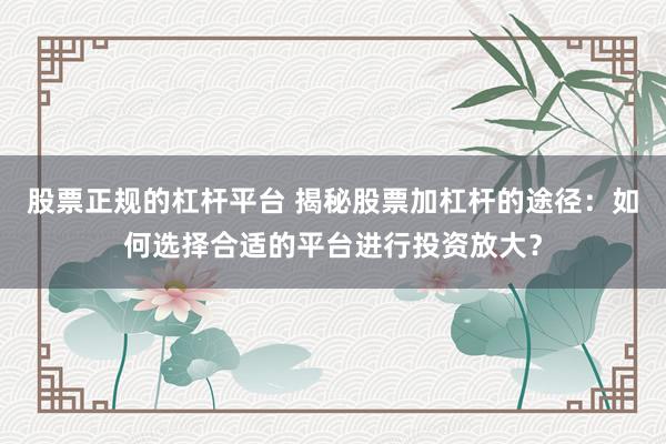 股票正规的杠杆平台 揭秘股票加杠杆的途径：如何选择合适的平台进行投资放大？