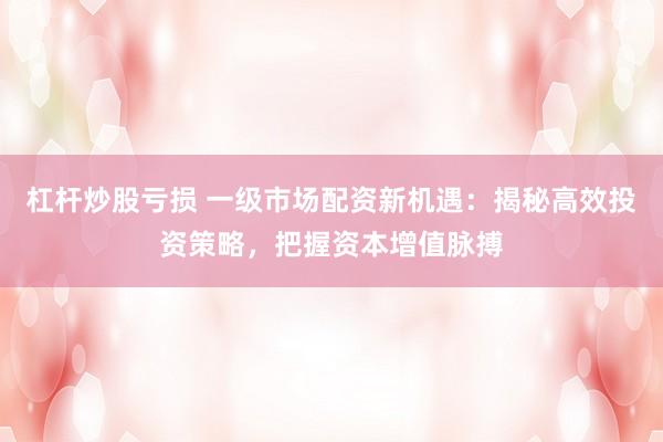 杠杆炒股亏损 一级市场配资新机遇：揭秘高效投资策略，把握资本增值脉搏