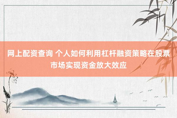 网上配资查询 个人如何利用杠杆融资策略在股票市场实现资金放大效应