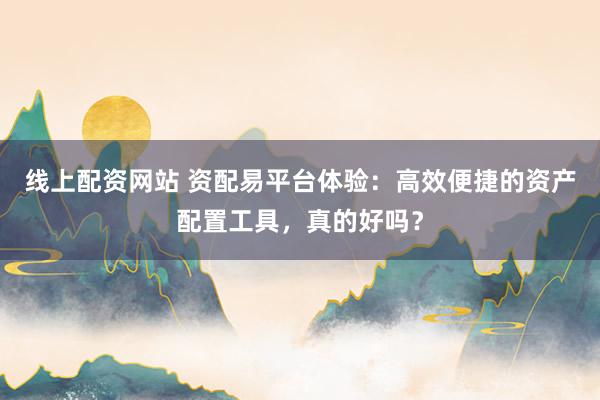 线上配资网站 资配易平台体验：高效便捷的资产配置工具，真的好吗？