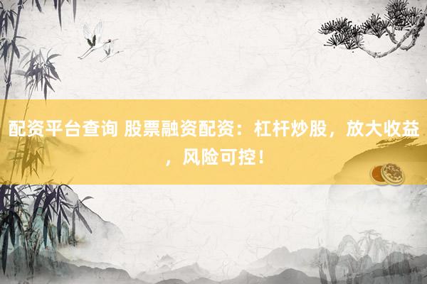配资平台查询 股票融资配资:杠杆炒股,放大收益,风险可控!